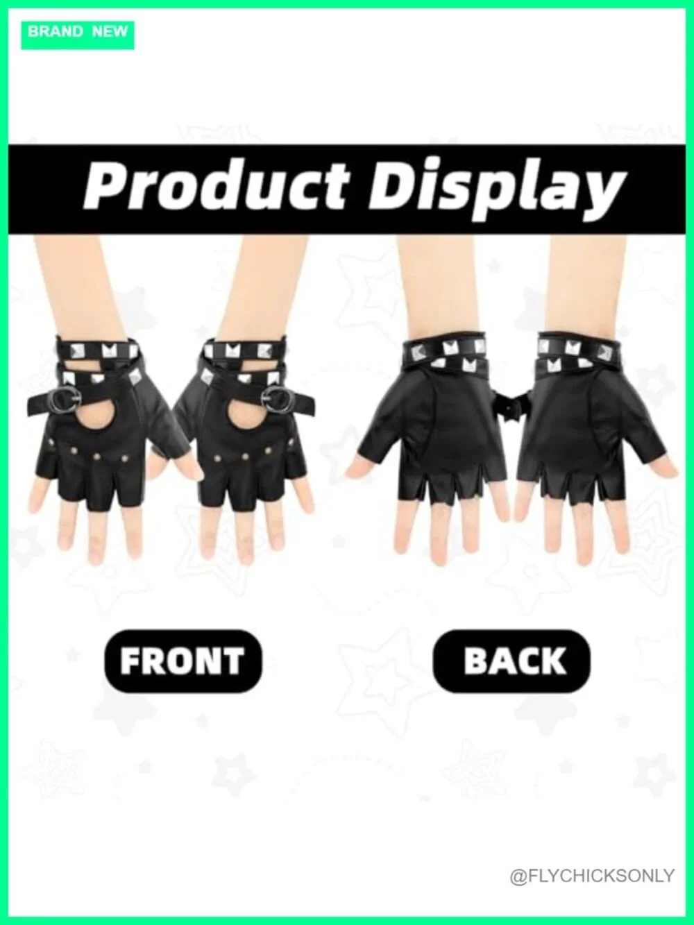 Fingerless Faux Leather Gloves with Studs Punk Goth Biker Cosplay